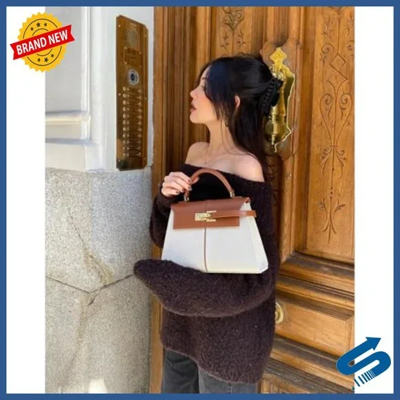 Large Vegan Leather Top Handle Crossbody Bag with Adjustable Strap